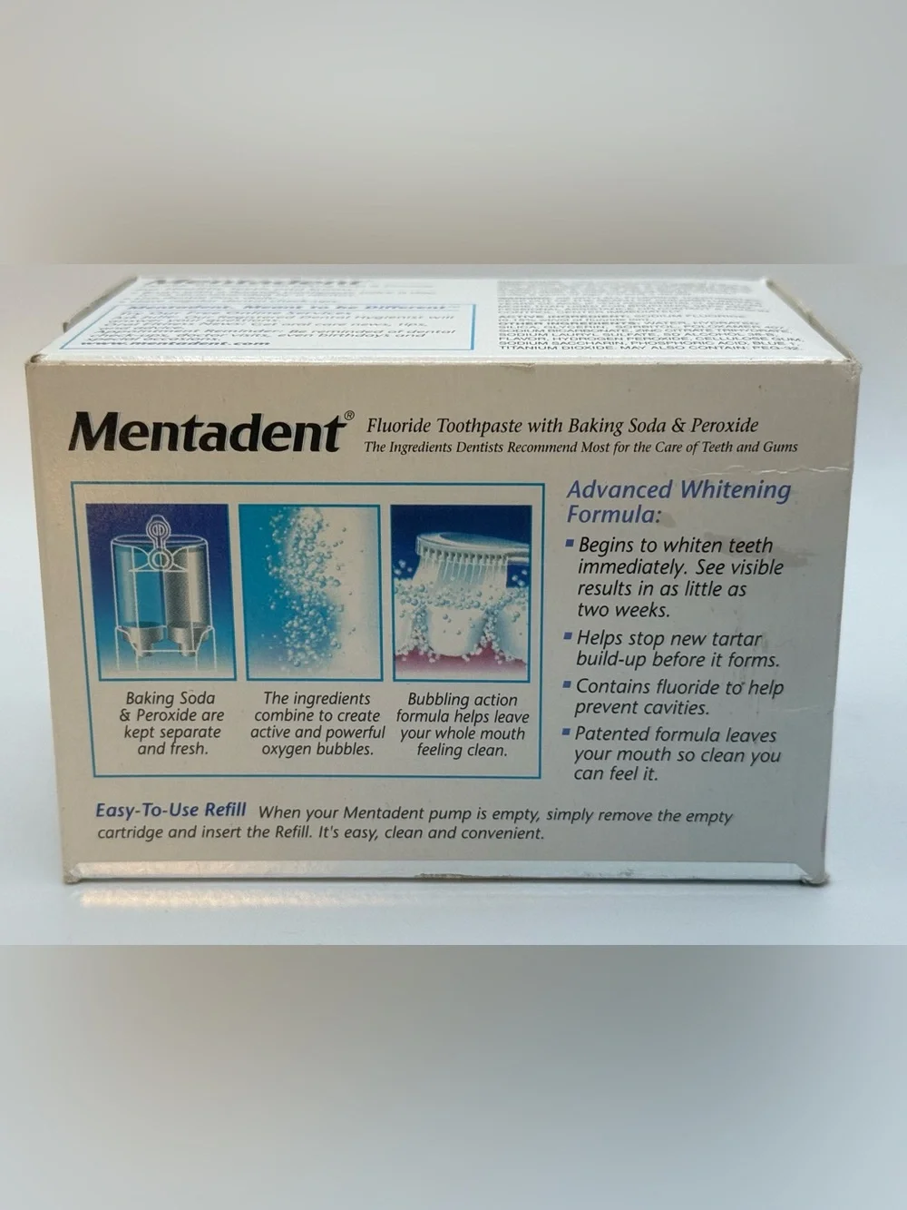 Mentadent Refills Advanced Whitening & Advanced Cleaning fluoride toothpaste